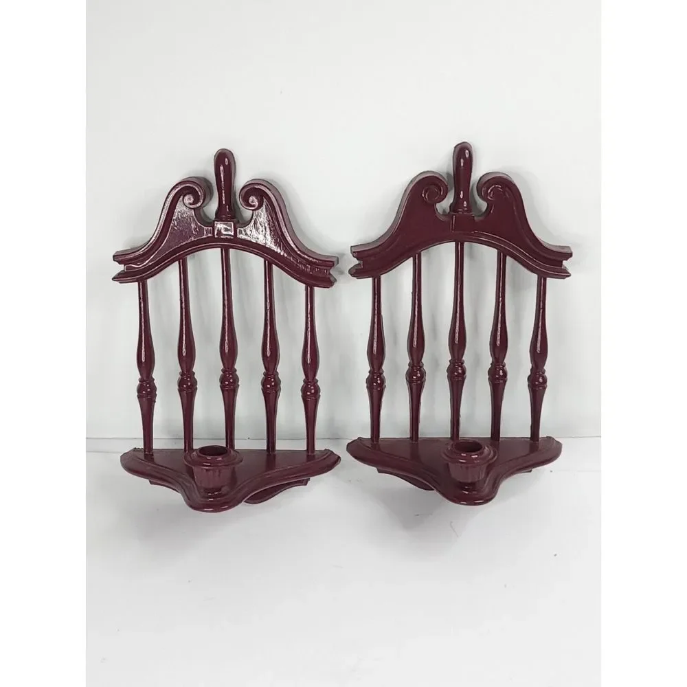 2 Vintage HOMCO 4155 Mid Century Wooden Style Plastic Wall Candle Scones Holders